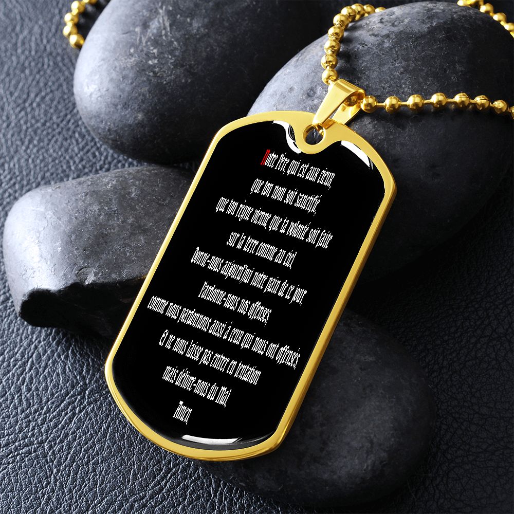 Our Father in French dog tag pendant necklace