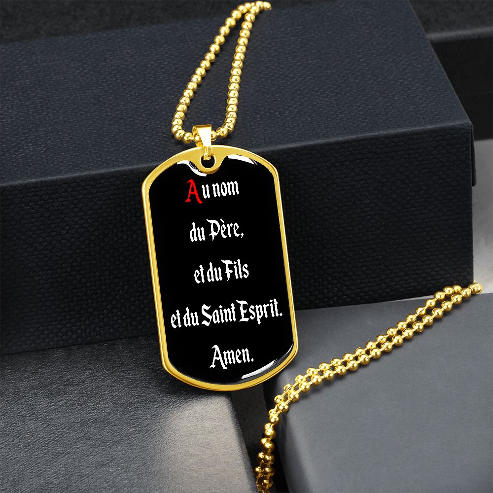 In the name of Father in French dog tag pendant necklace