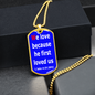 We love because He first loved us, 1 John 4:19, Dog tag pendant necklace, military ball chain