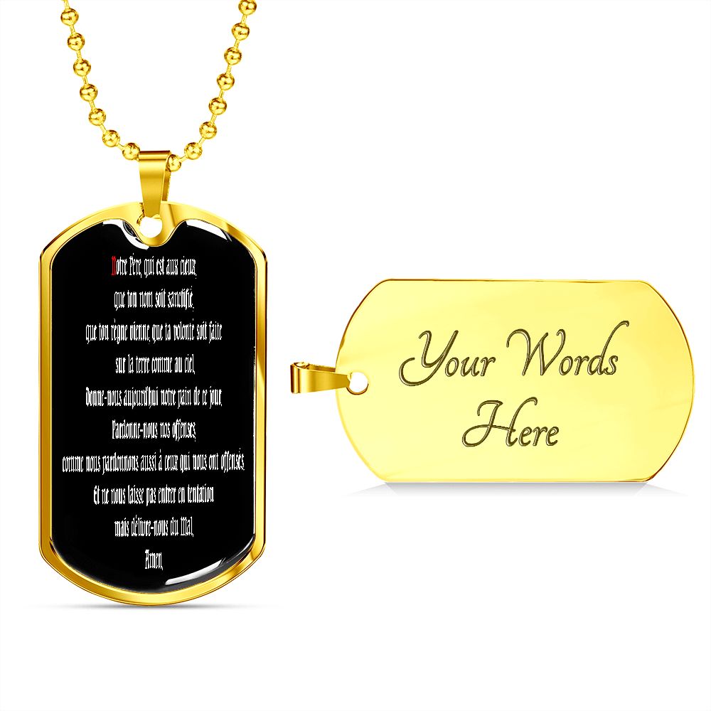 Our Father in French dog tag pendant necklace