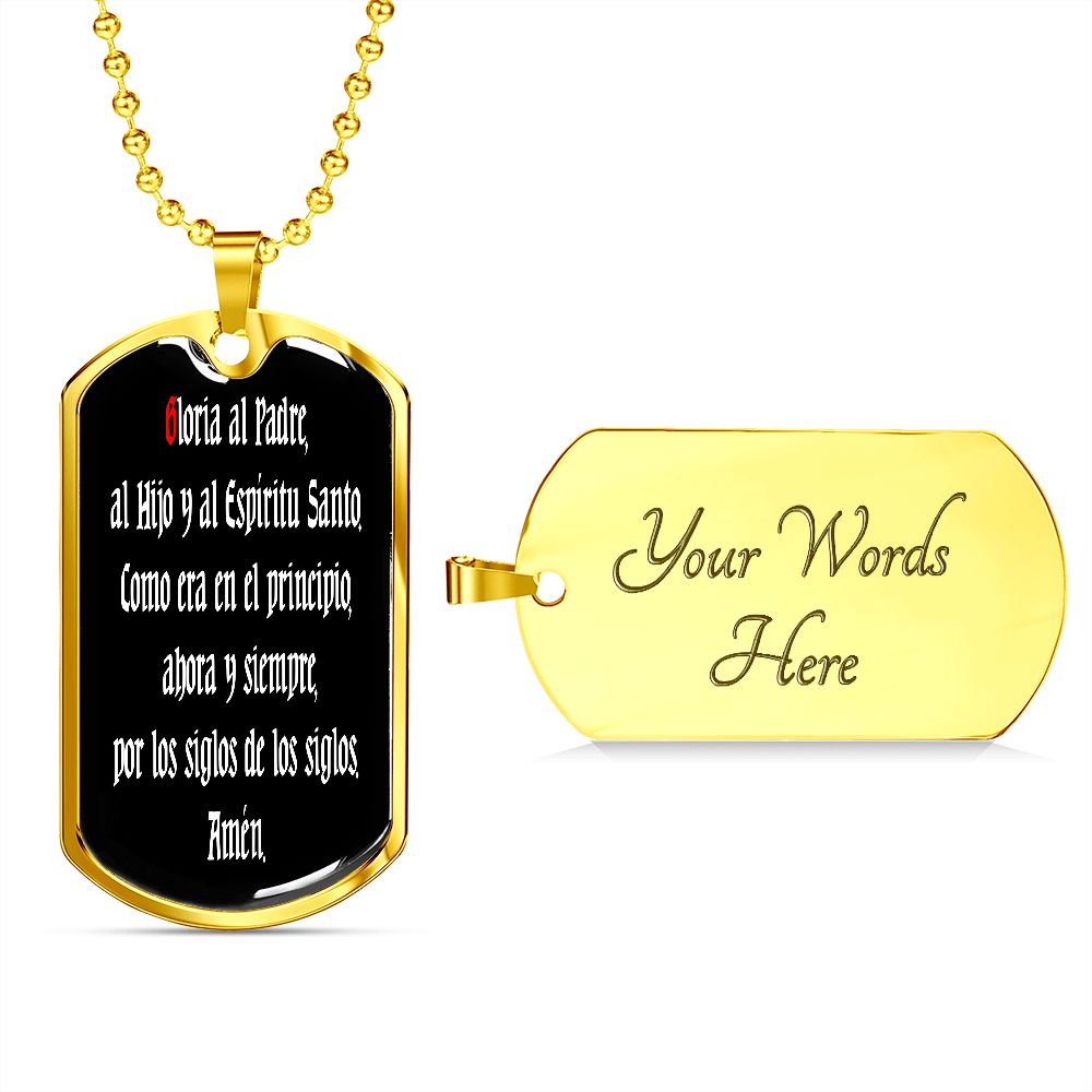 Gloria Al Padre Spanish dog tag pendant necklace