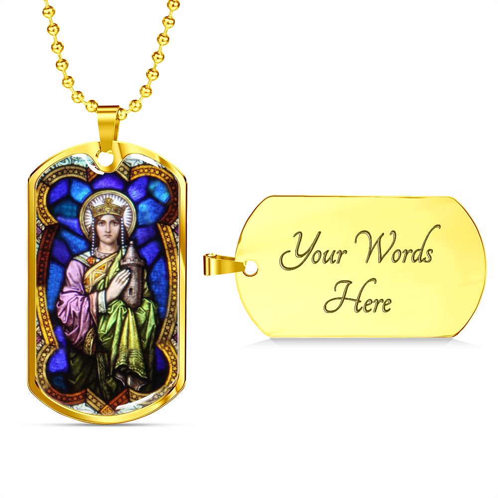 Saint Barbara Stained Glass dog tag pendant necklace