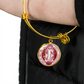 St Benedict bangle bracelet circle pendant Front Maroon