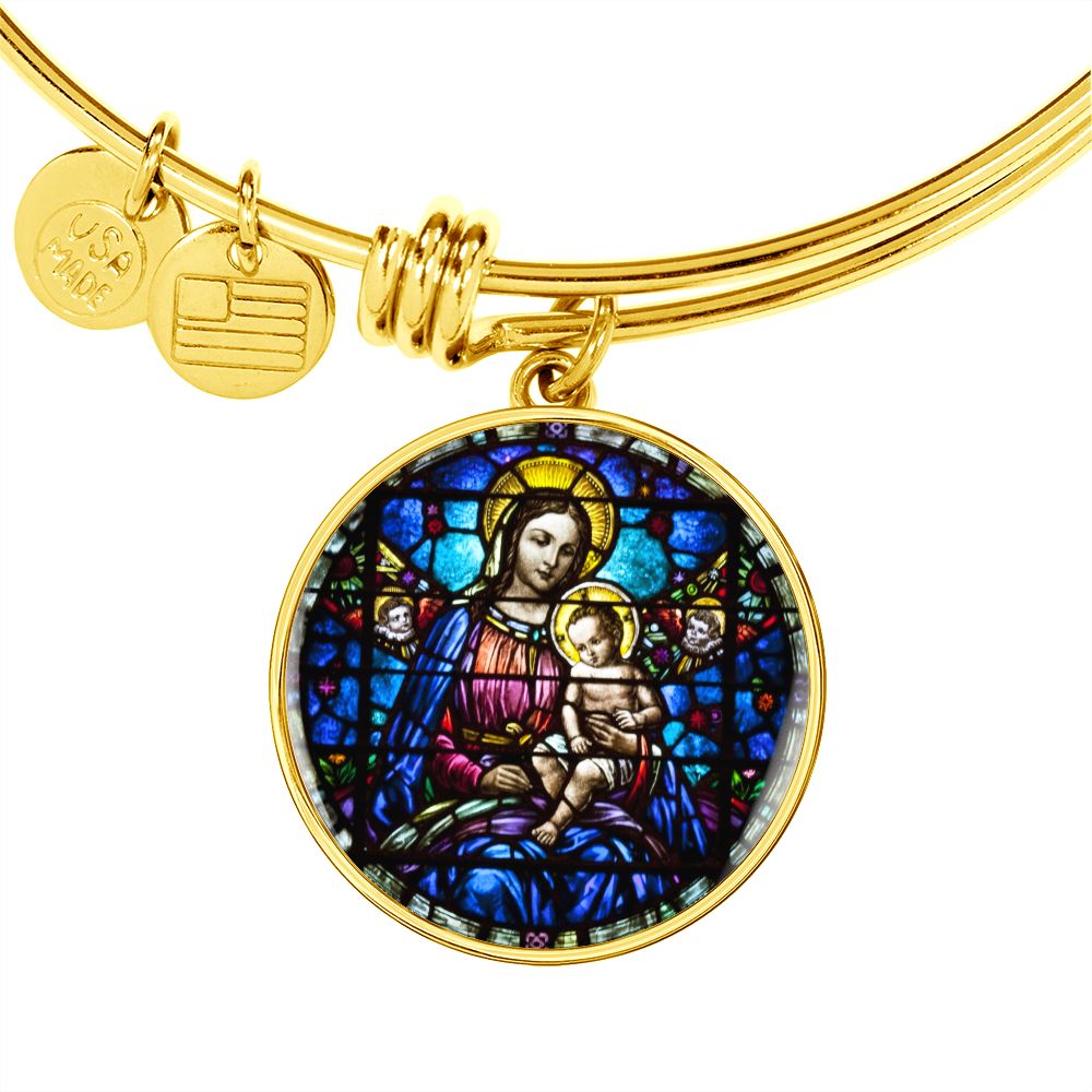 Virgin Mary and Baby Jesus Cropped New za ShineOn Light+6 BAngle Bracelet Circle Pendant NEW