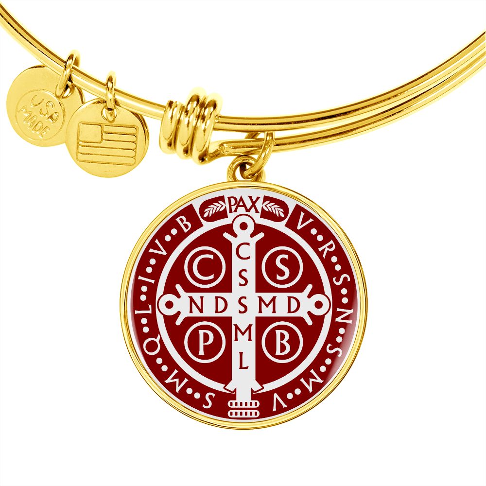 St Benedict medal White Maroon BACK Bangle Bracelet Circle pendant