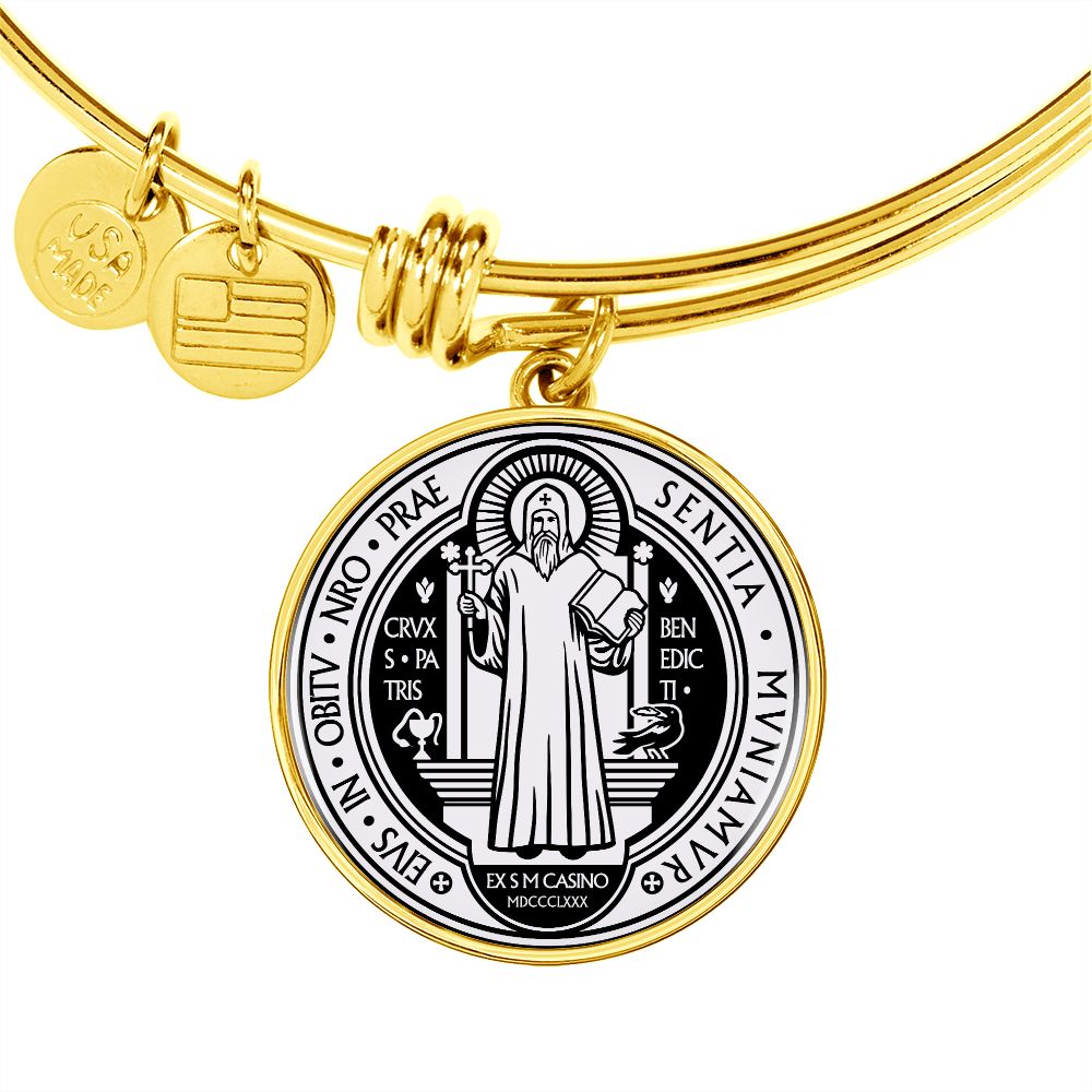St Benedict bangle bracelet circle pendant Front Black