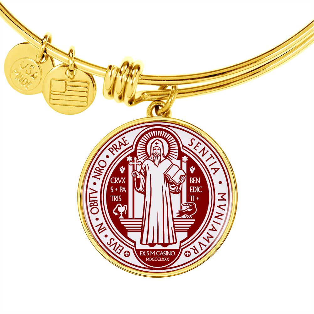 St Benedict bangle bracelet circle pendant Front Maroon