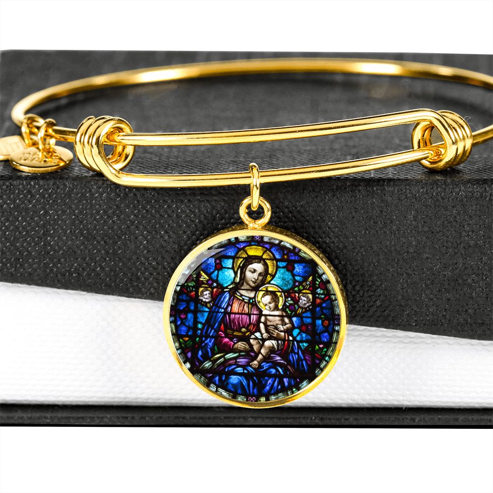 Virgin Mary and Baby Jesus Cropped New za ShineOn Light+6 BAngle Bracelet Circle Pendant NEW