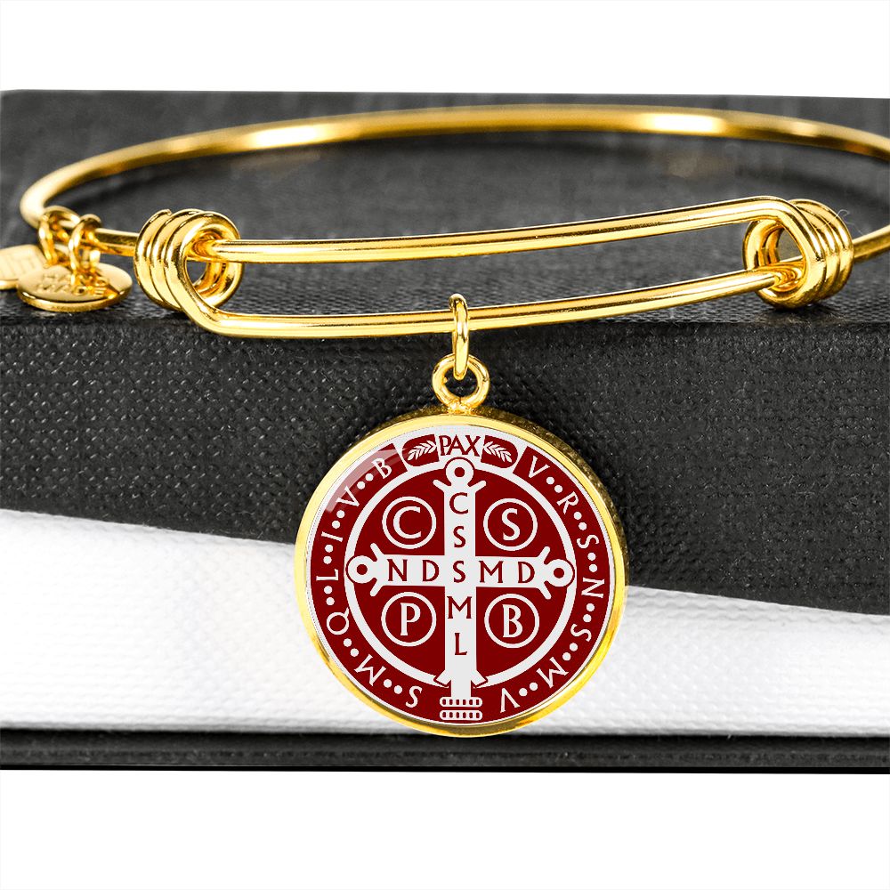 St Benedict bangle bracelet circle pendant Back Maroon