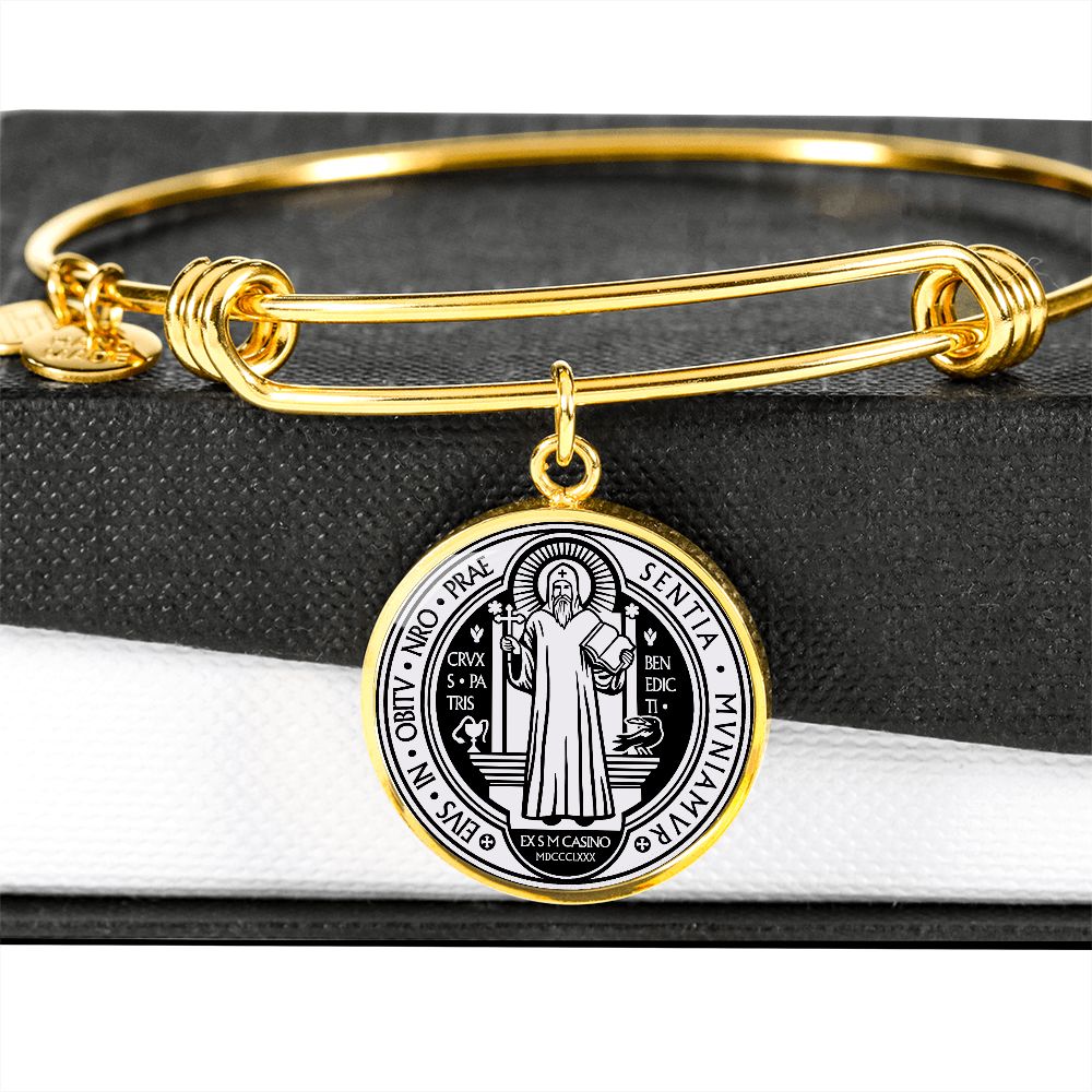 St Benedict bangle bracelet circle pendant Front Black