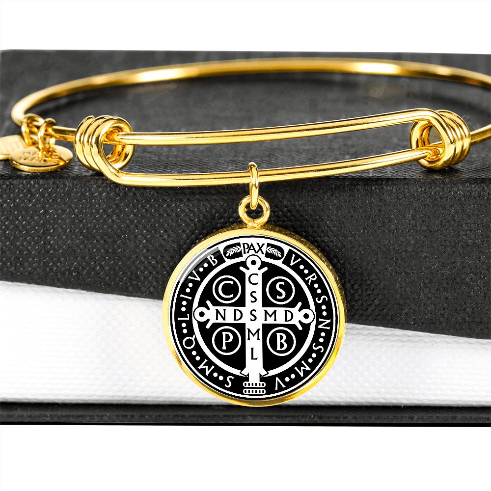 St Benedict bangle bracelet circle pendant Black Back