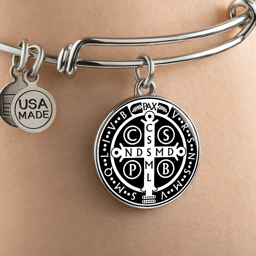 St Benedict bangle bracelet circle pendant Black Back