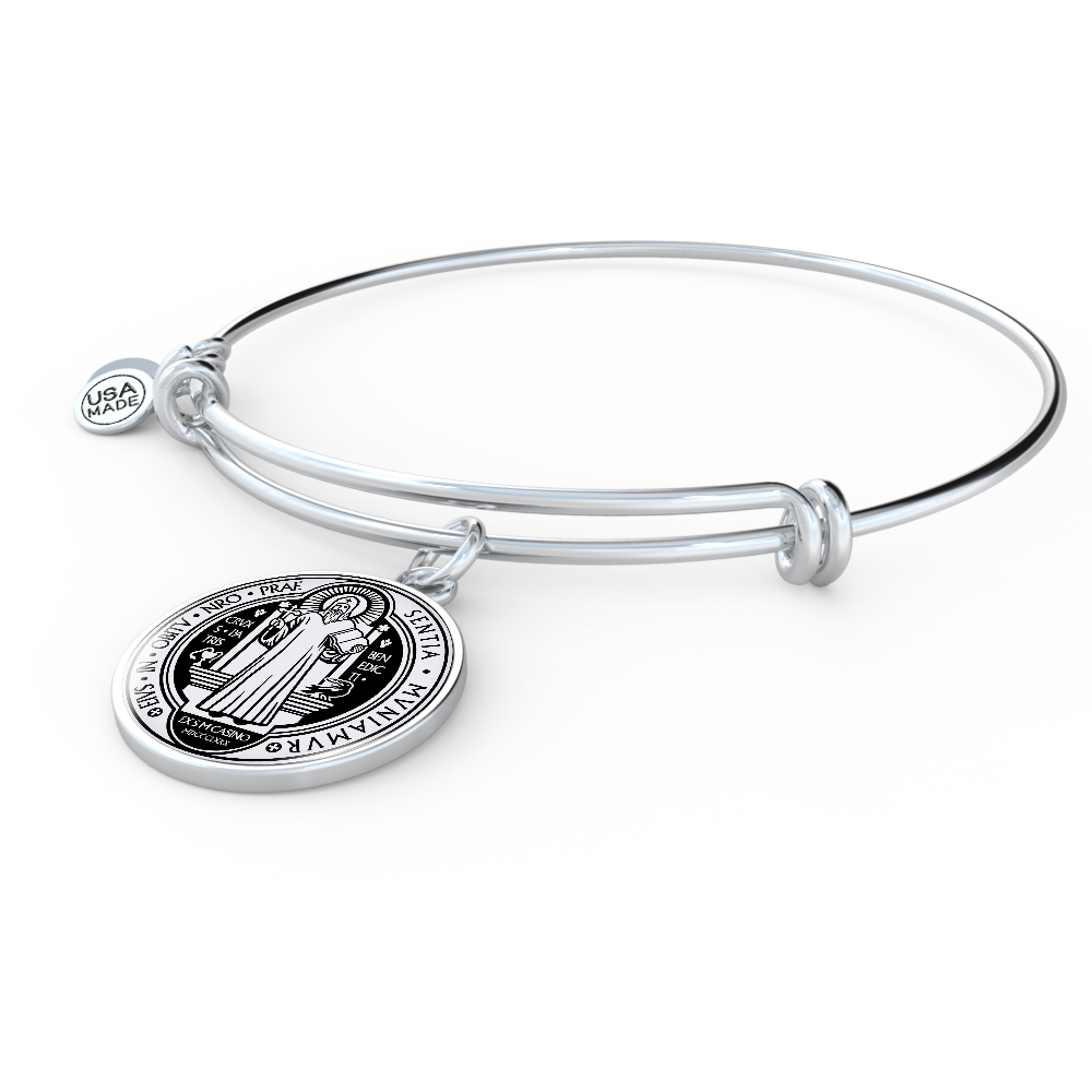 St Benedict bangle bracelet circle pendant Front Black