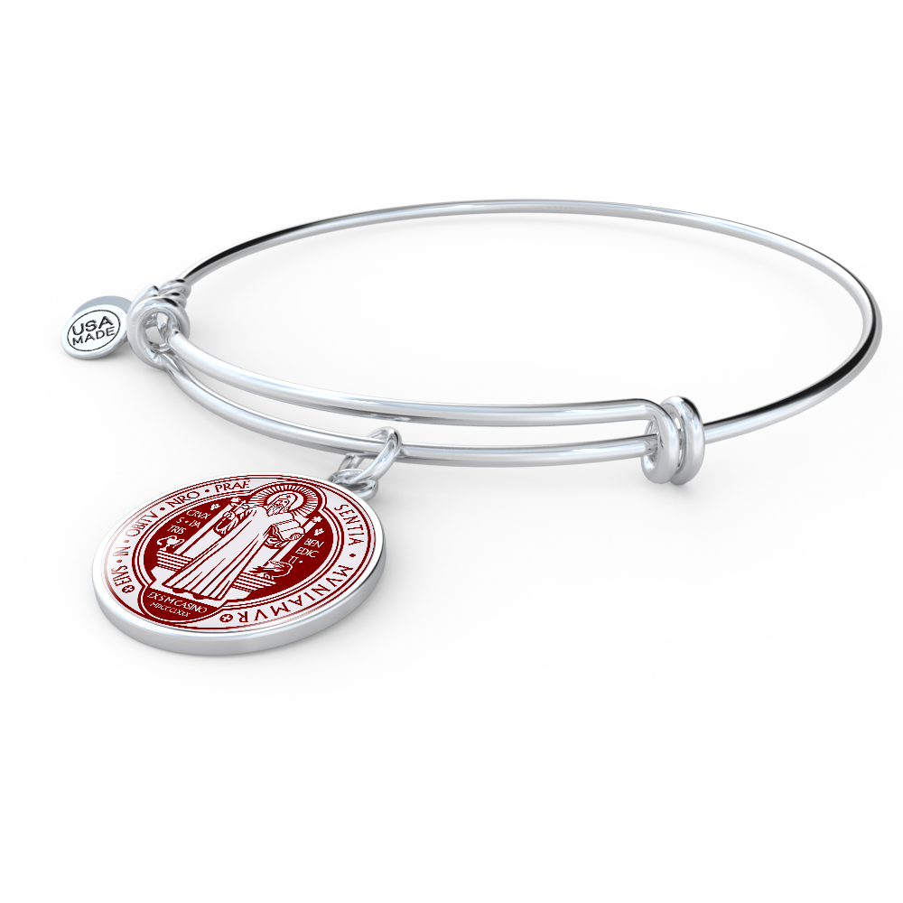 St Benedict bangle bracelet circle pendant Front Maroon