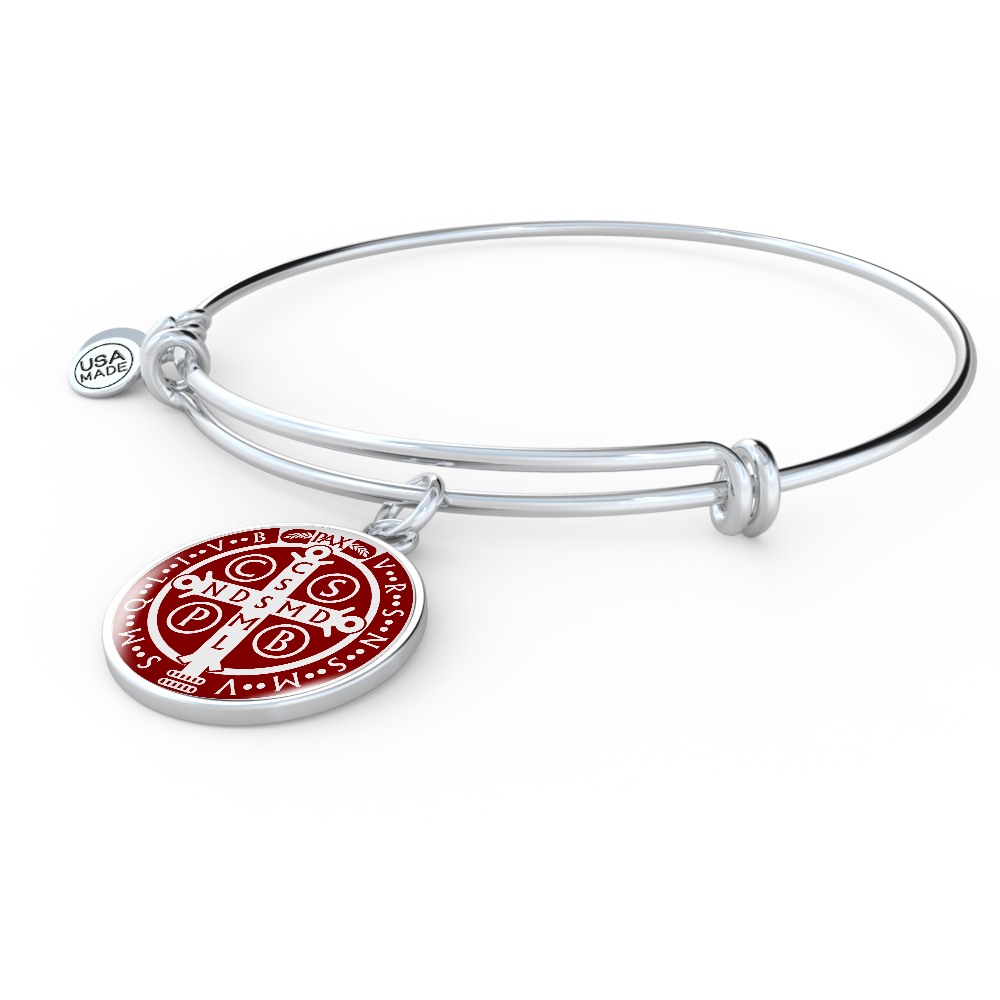 St Benedict bangle bracelet circle pendant Back Maroon