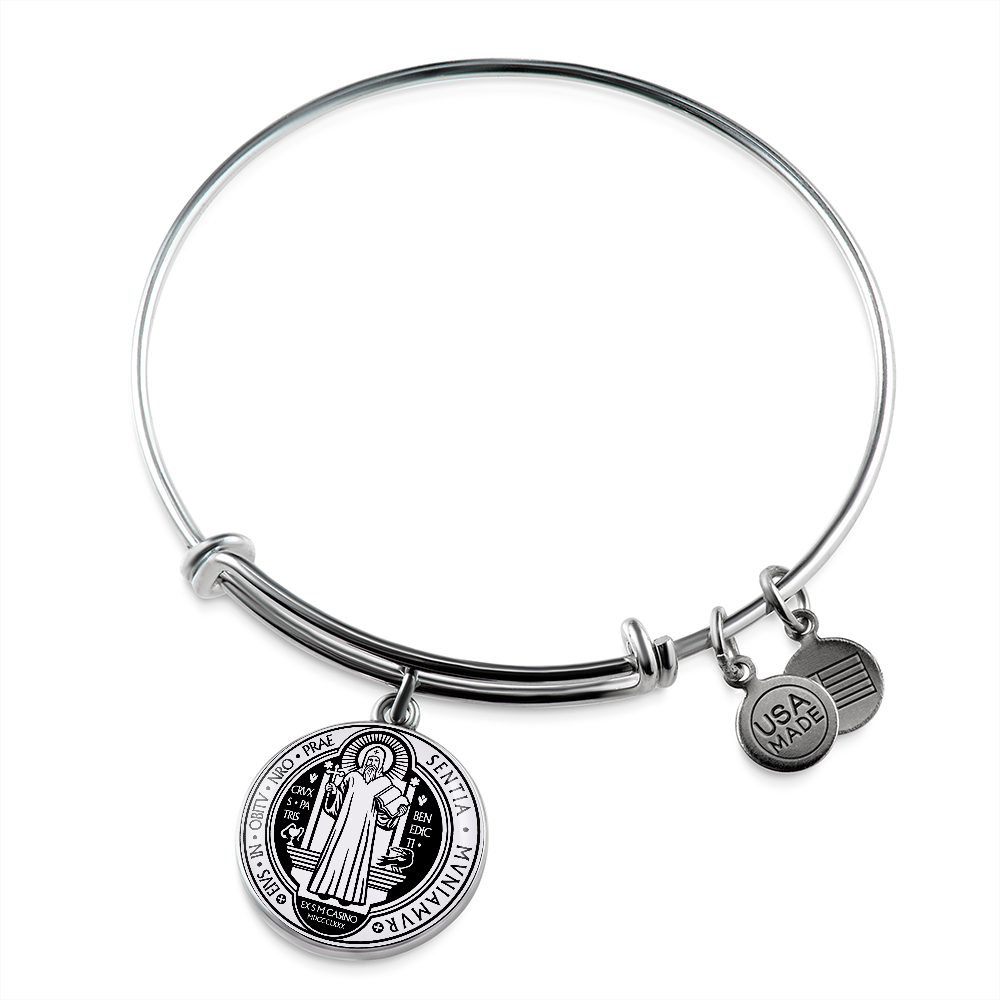 St Benedict bangle bracelet circle pendant Front Black