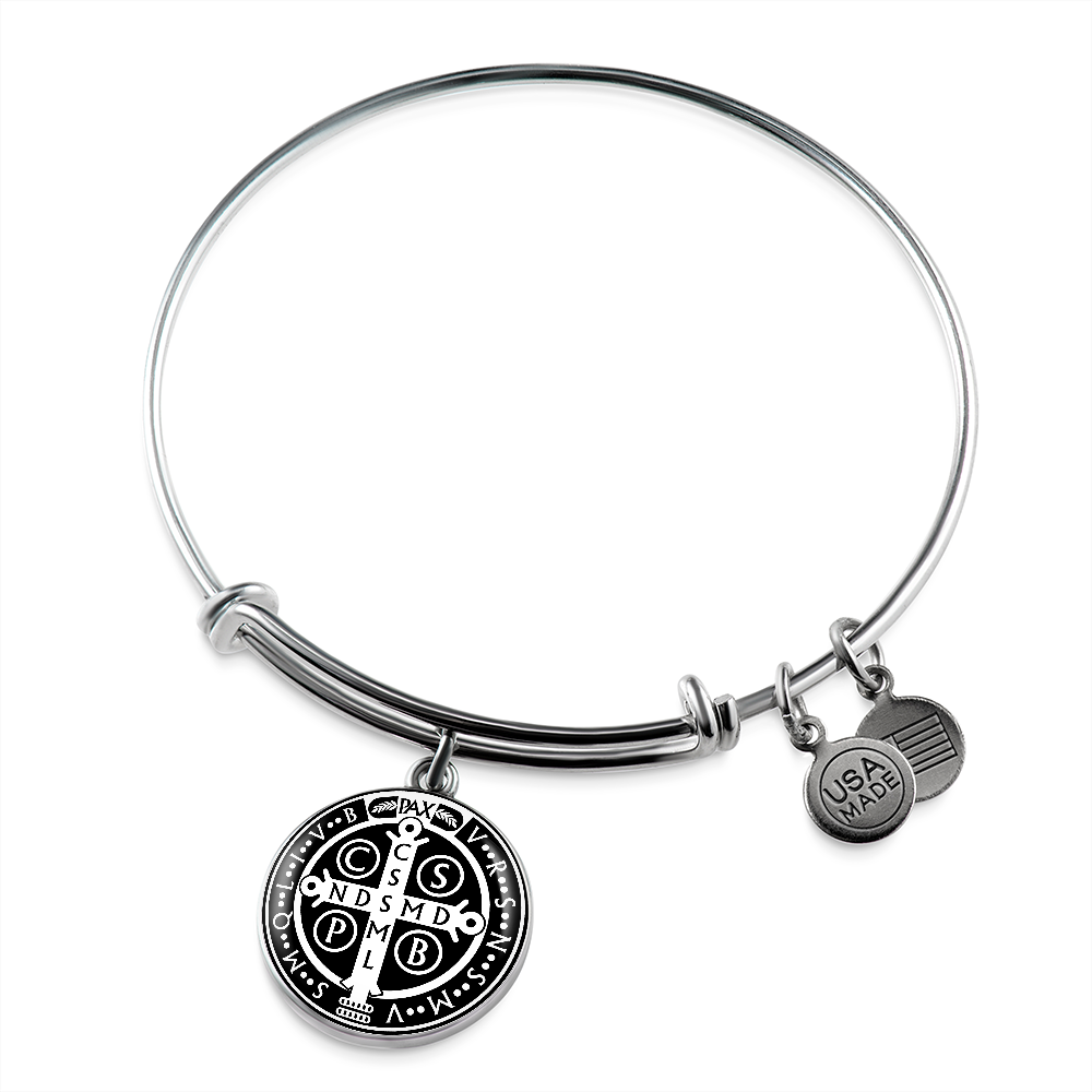 St Benedict bangle bracelet circle pendant Black Back