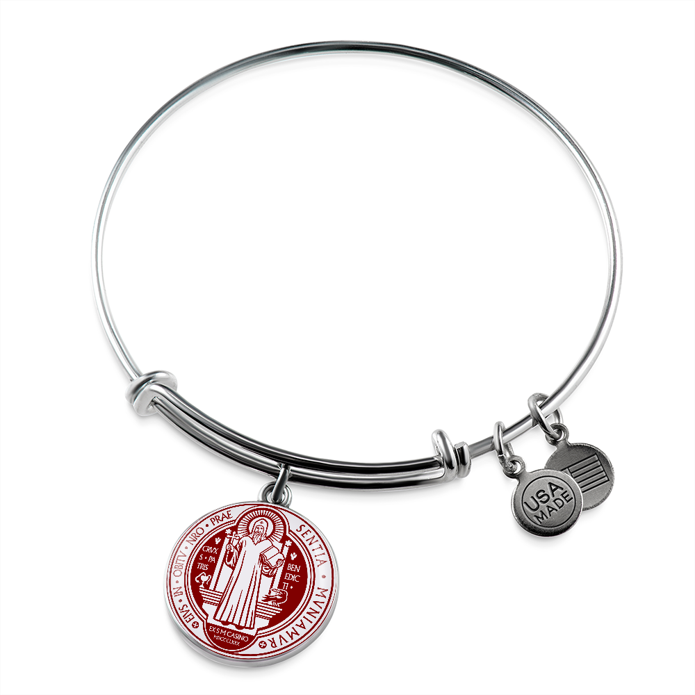 St Benedict bangle bracelet circle pendant Front Maroon