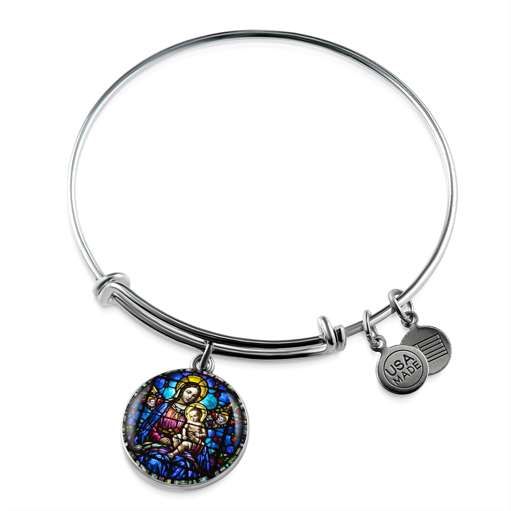Virgin Mary and Baby Jesus Cropped New za ShineOn Light+6 BAngle Bracelet Circle Pendant NEW