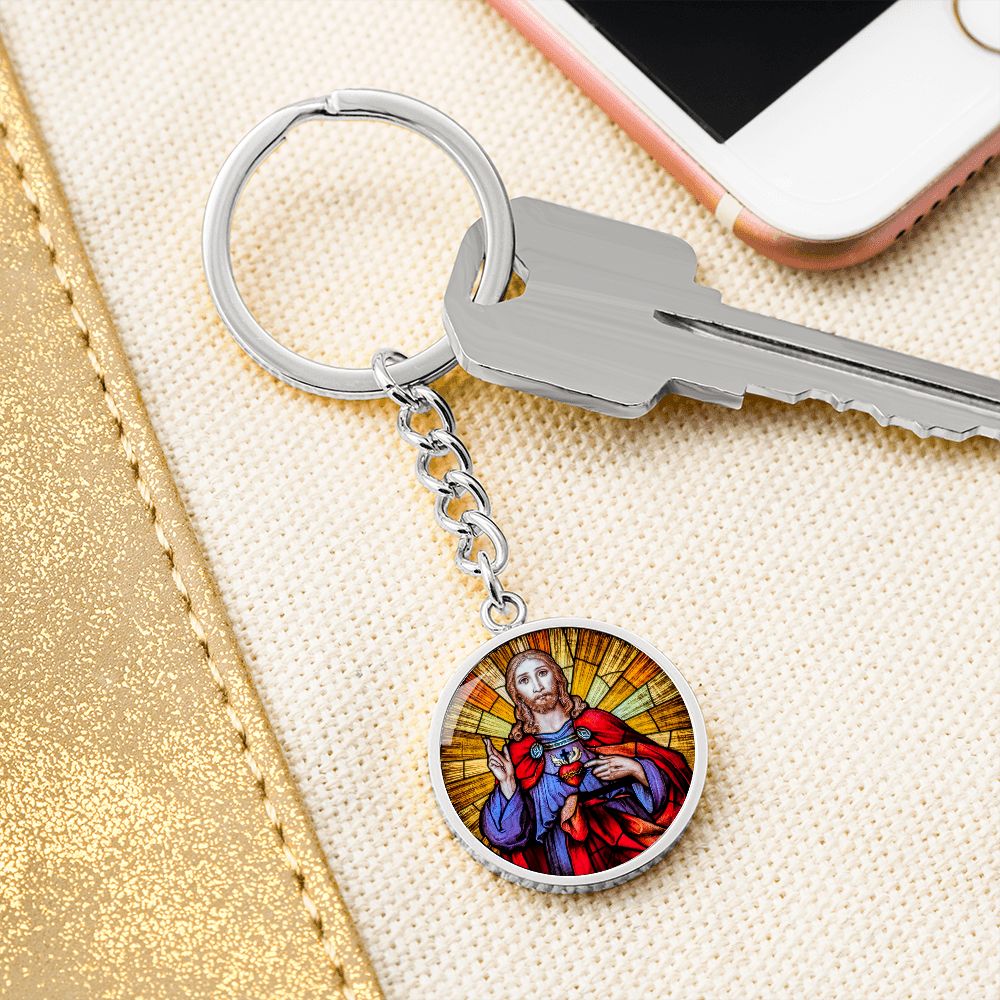 the-sacred heart of jesus christ pendant necklace_artwork_original_artwork Graphic Circle Keychain NEW