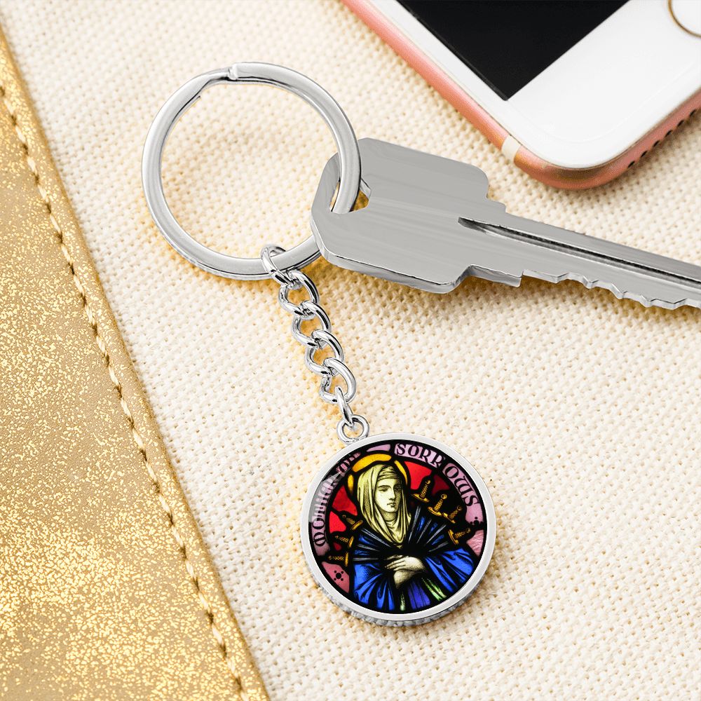 Our Lady of Sorrows 7 Swords Stained Glass Round Circle Pendant Keychain