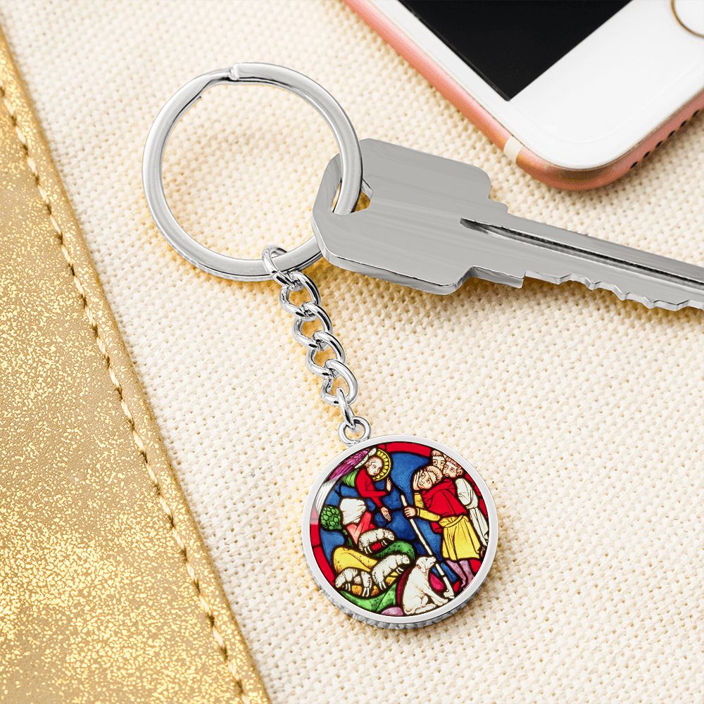 Annunciation to the Shepards Stained Glass ShineOn Circle Circle Pendant Keychain