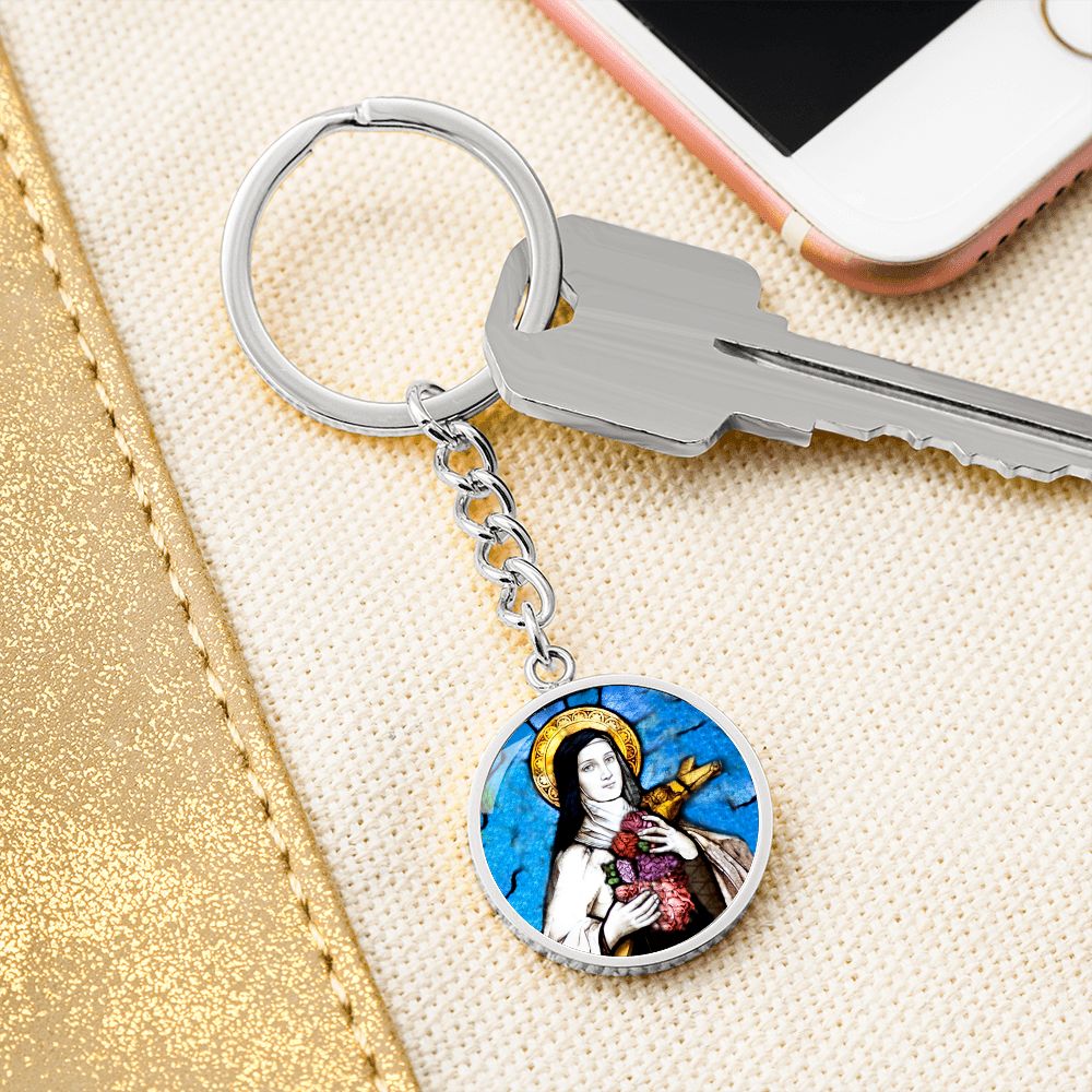 saint-therese of lisieux circle pendant necklace_artwork_original_artwork Graphic Circle Keychain NEW