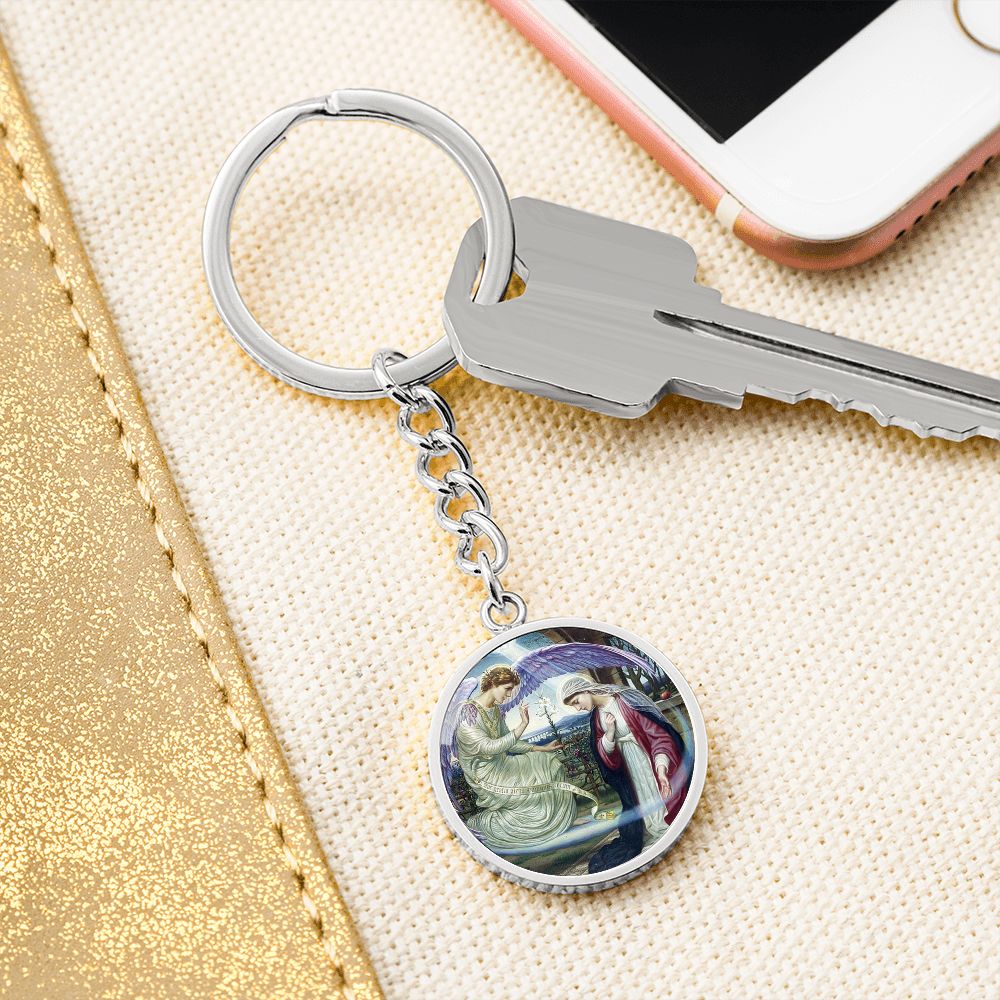 Anunciation Prerafaelites Ave Maria Gracia ShineOn Circle Circle Pendant Keychain