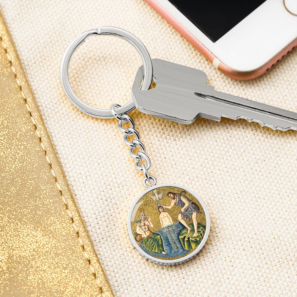 baptism-of jesus mozaic circle pendant necklace_artwork_original_artwork Graphic Circle Keychain NEW