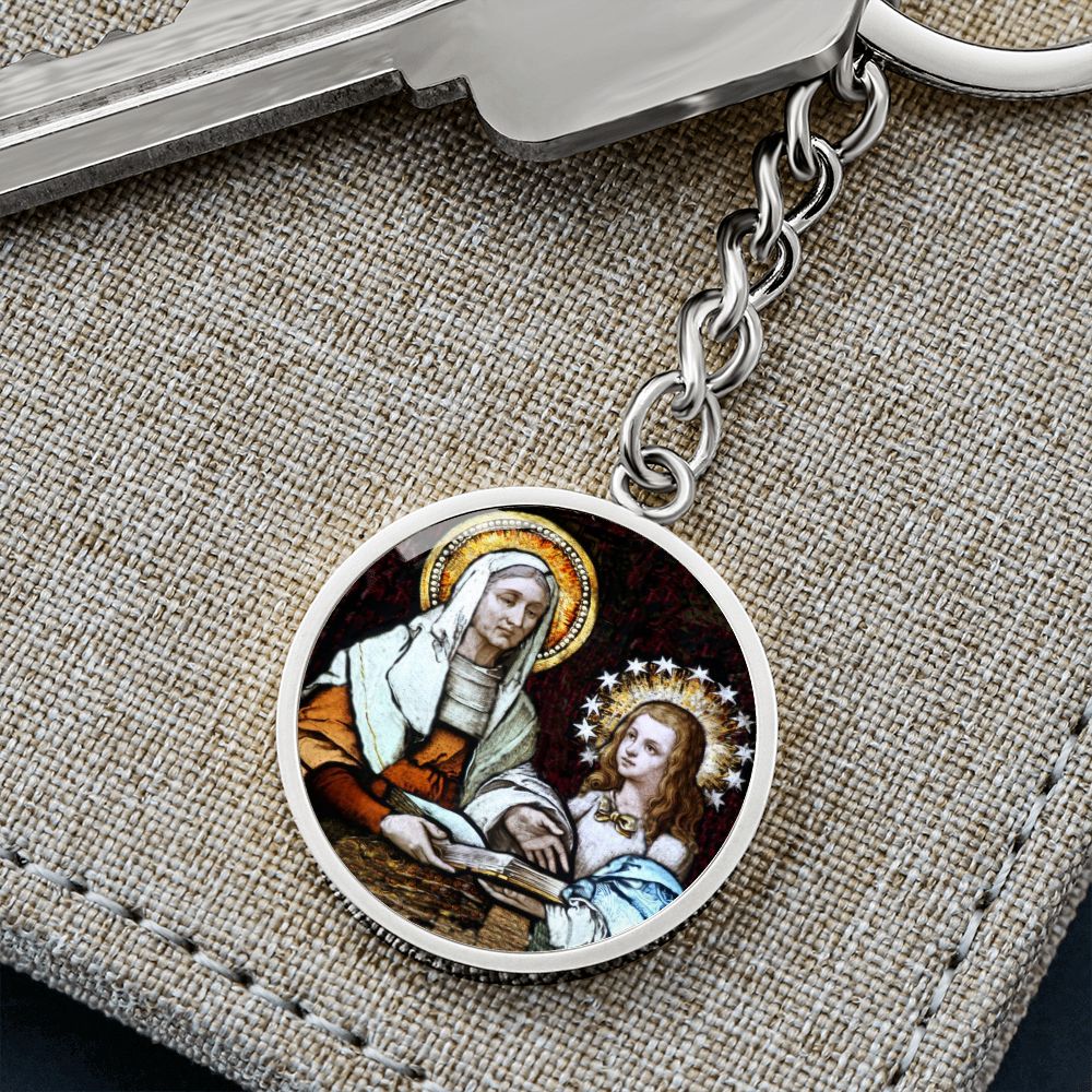 st-anna and virgin mary circle pendant necklace_artwork_original_artwork Graphic Circle Keychain NEW