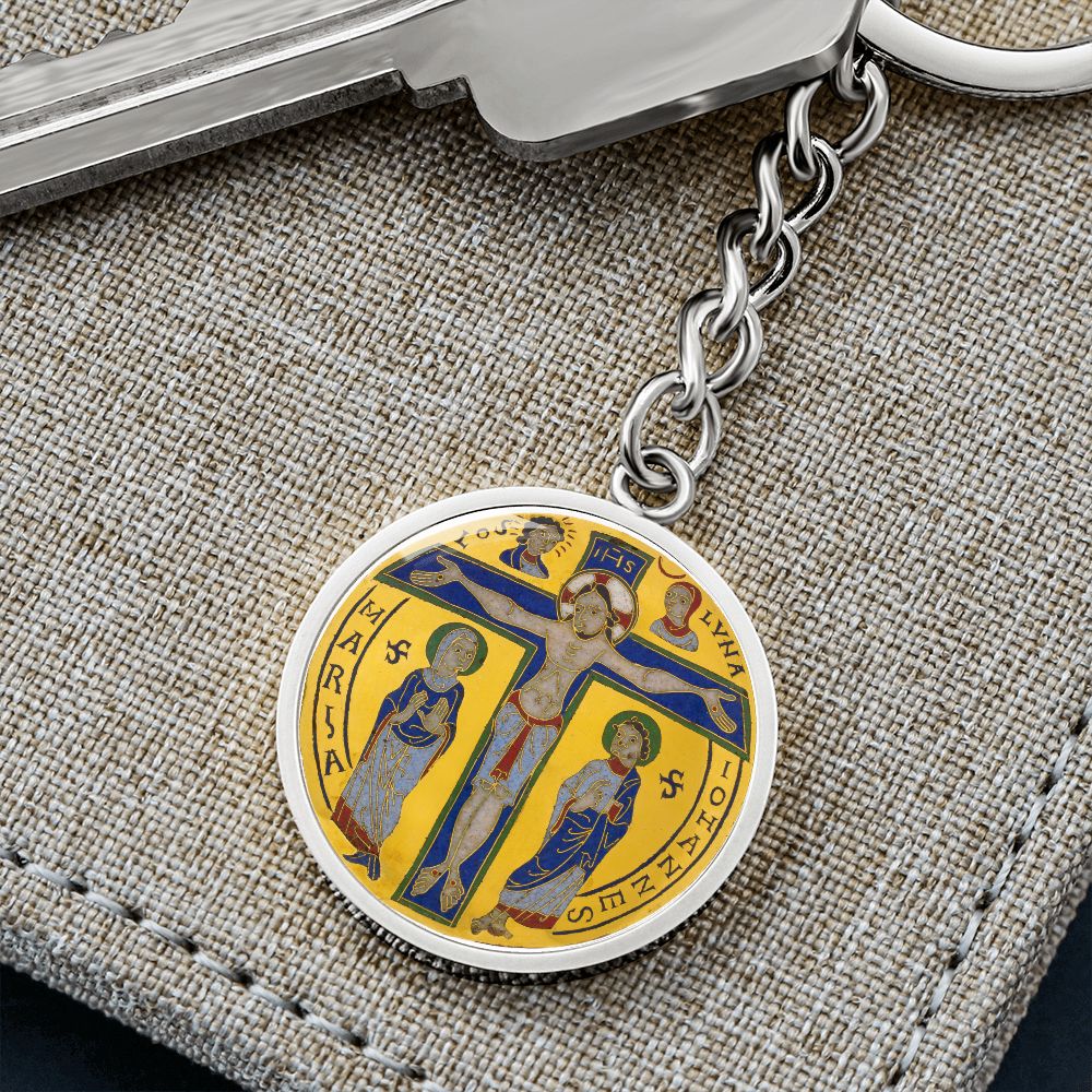 Crucifixion Enamel edited vibrance 80 Graphic Circle Keychain NEW