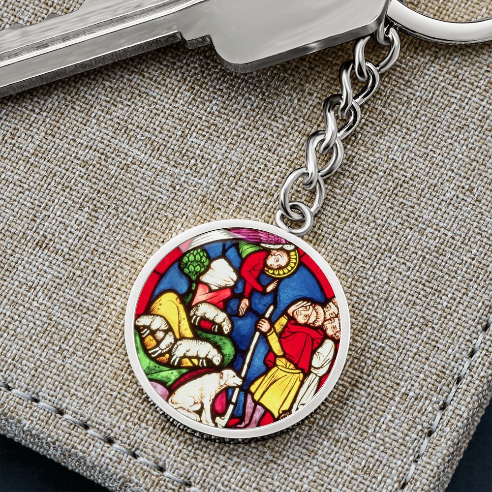 Annunciation to the Shepards Stained Glass ShineOn Circle Circle Pendant Keychain