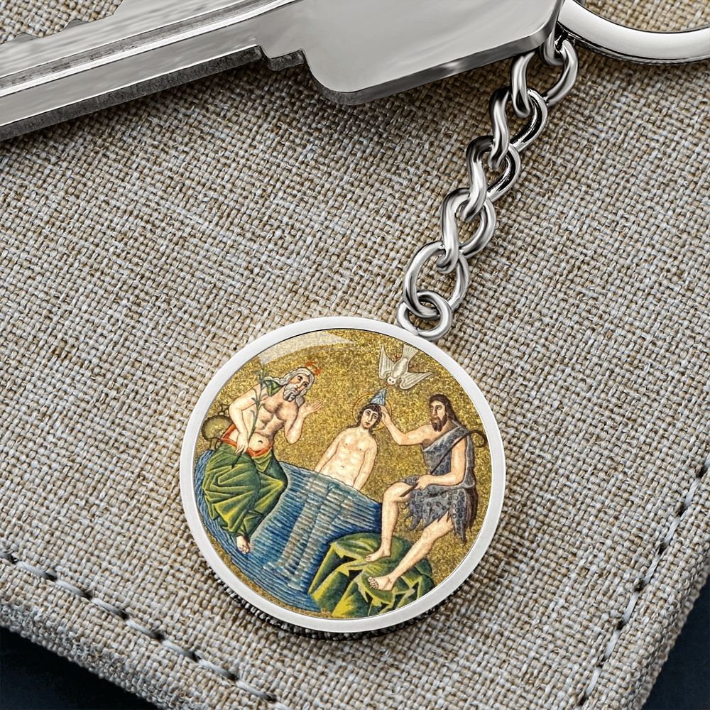 baptism-of jesus mozaic circle pendant necklace_artwork_original_artwork Graphic Circle Keychain NEW