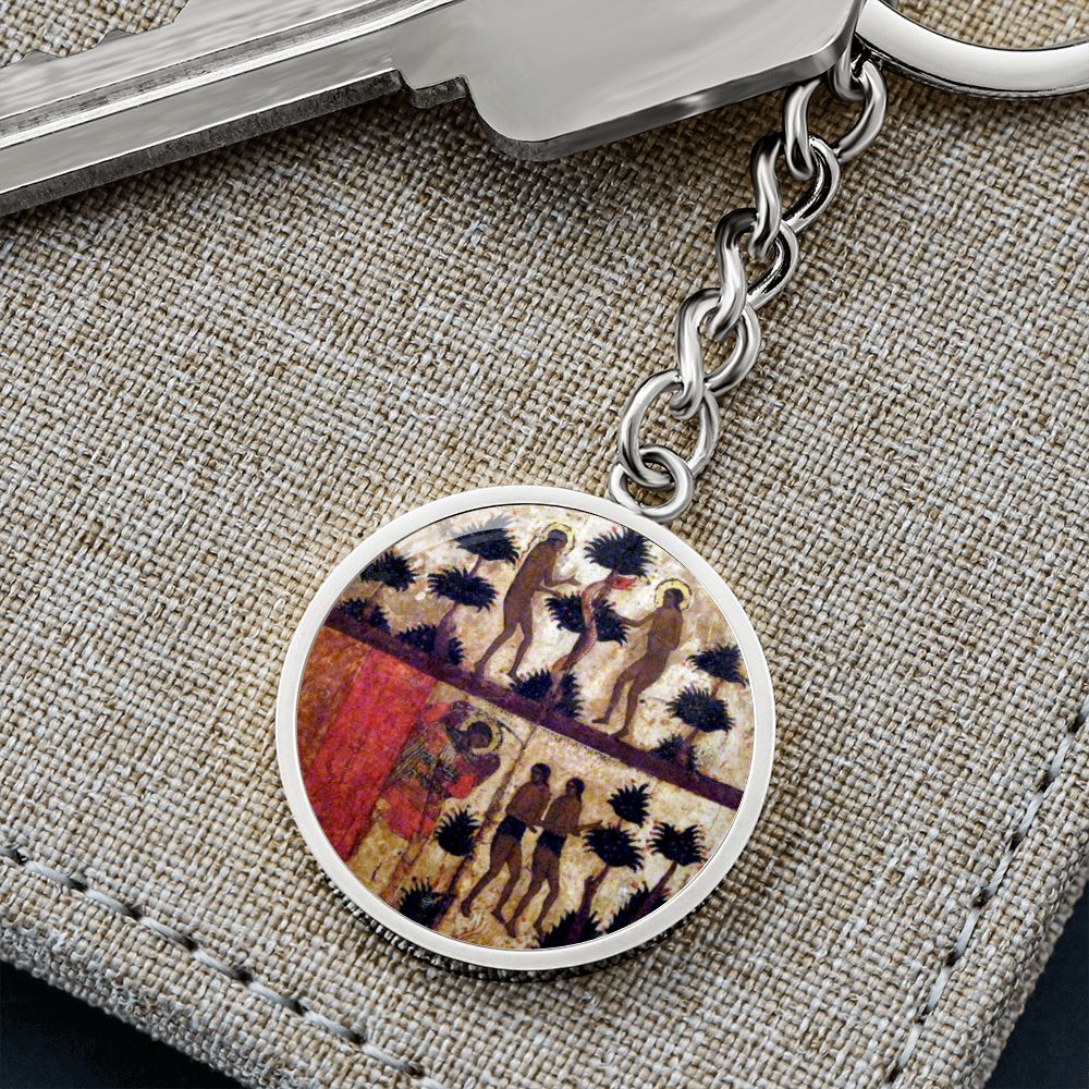adam-and eve manuscript circle pendant necklace_artwork_original_artwork Graphic Circle Keychain NEW