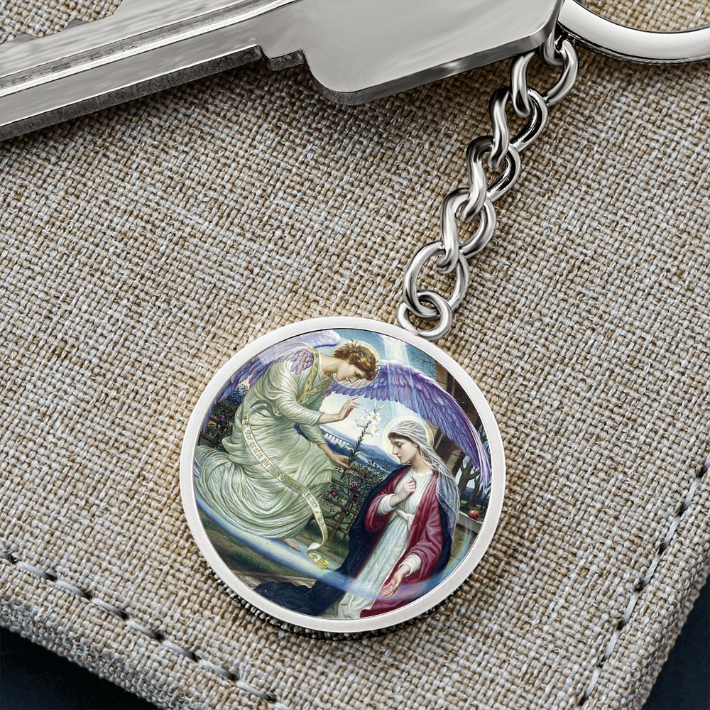 Anunciation Prerafaelites Ave Maria Gracia ShineOn Circle Circle Pendant Keychain