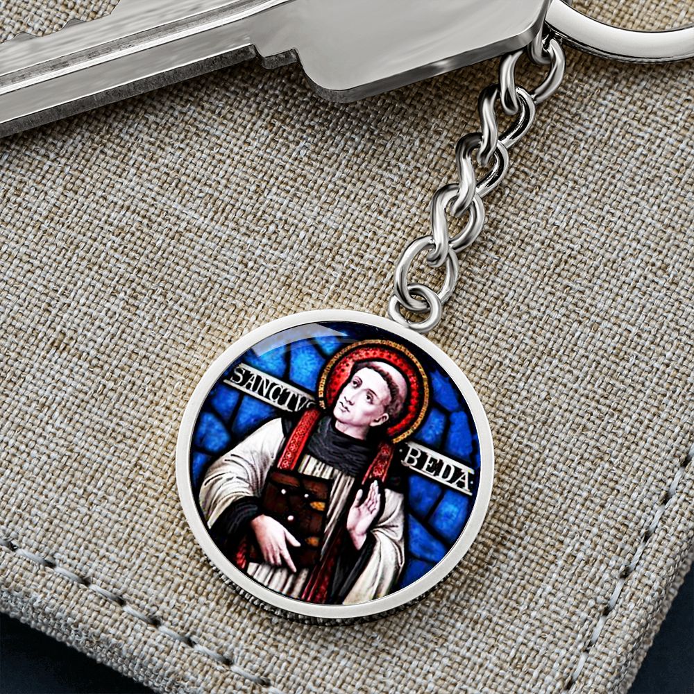 St Bede Venerable stained glass circle keychain