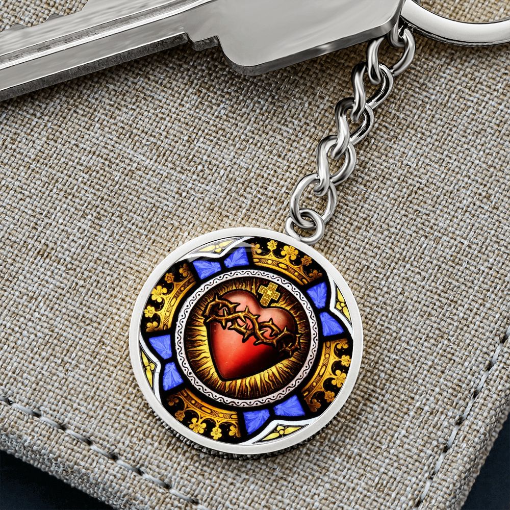Sacred Heart Circle 300 dpi ShineOn Circle Pendant Keychain