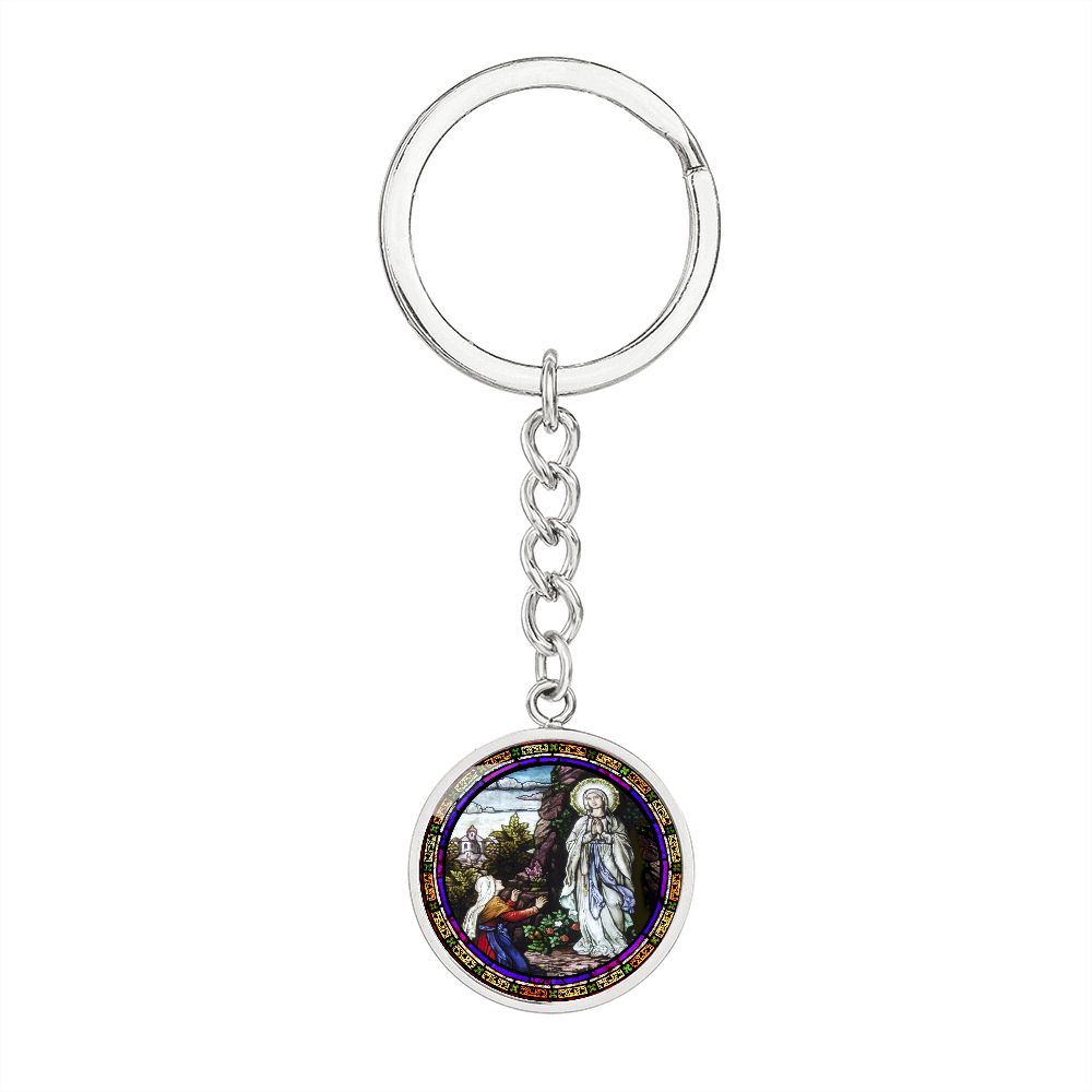 the-vision of our lady of lourdes circle pendant necklace_artwork_original_artwork Graphic Circle Keychain NEW