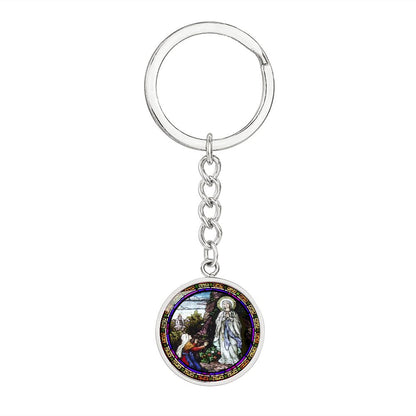 the-vision of our lady of lourdes circle pendant necklace_artwork_original_artwork Graphic Circle Keychain NEW