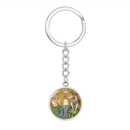 baptism-of jesus mozaic circle pendant necklace_artwork_original_artwork Graphic Circle Keychain NEW