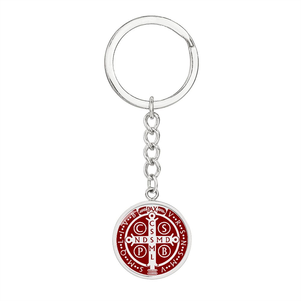St Benedict medal White Maroon BACK Circle Pendant Keychain