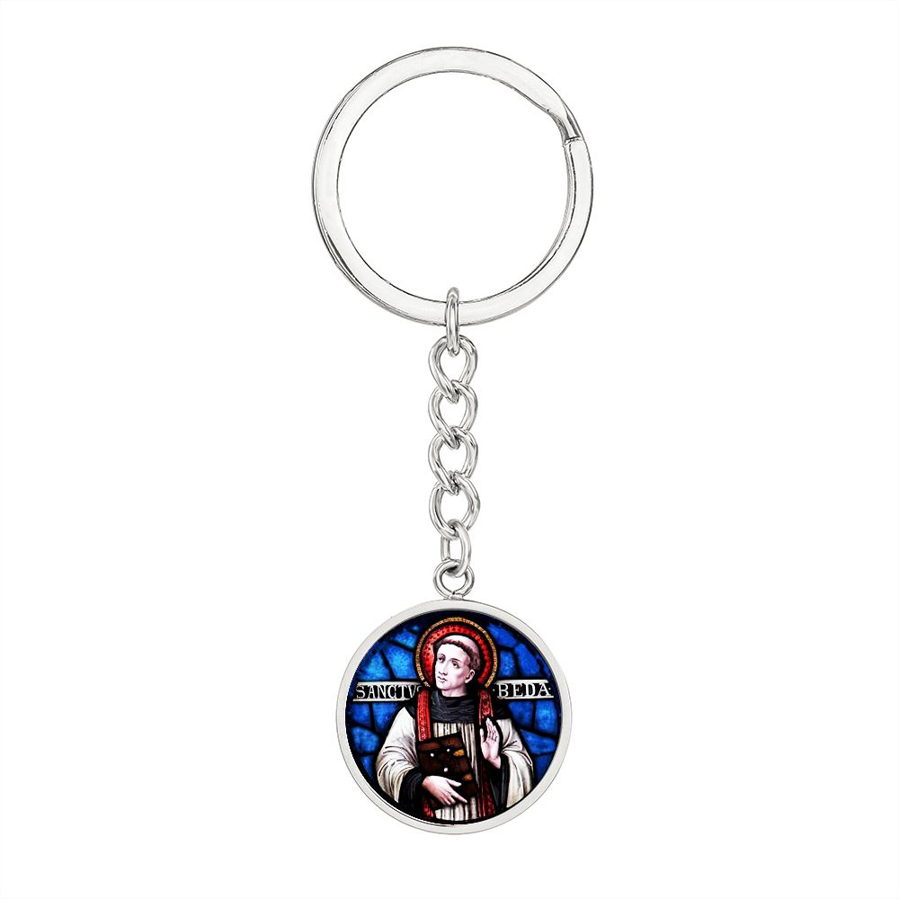 St Bede Venerable stained glass circle keychain
