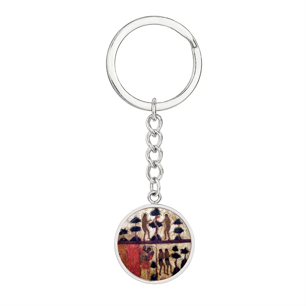 adam-and eve manuscript circle pendant necklace_artwork_original_artwork Graphic Circle Keychain NEW