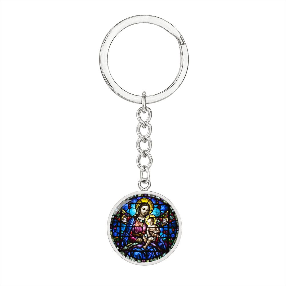 Virgin Mary and Baby Jesus Cropped New za ShineOn Light+6 Graphic Circle Keychain NEW
