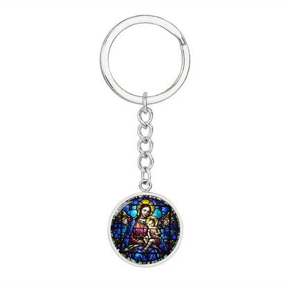 Virgin Mary and Baby Jesus Cropped New za ShineOn Light+6 Graphic Circle Keychain NEW