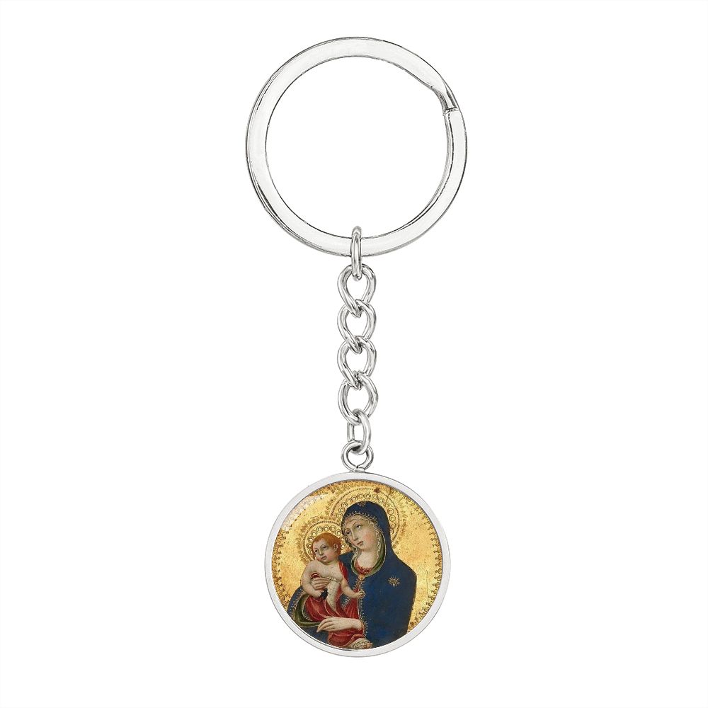 Catholic Virgin Mary and baby Jesus ShineOn Circle Pendant Keychain
