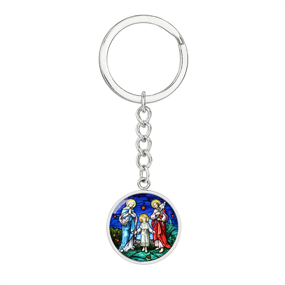 holy-family stained glass circle pendant necklace_artwork_original_artwork Graphic Circle Keychain NEW