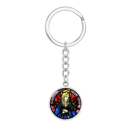 Our Lady of Sorrows 7 Swords Stained Glass Round Graphic Circle Keychain NEW