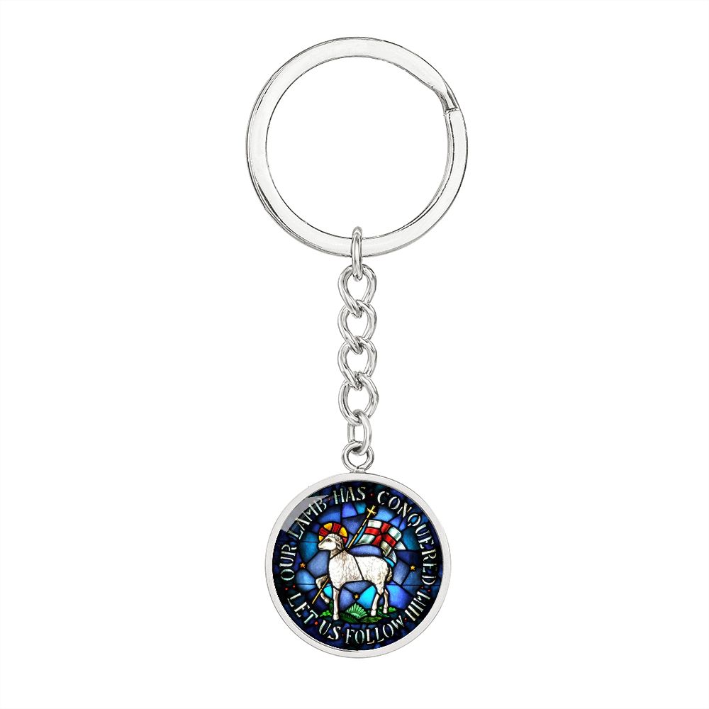 lamb-of god necklace, lamb of god agnus dei pendant necklace, our lamb has conquered let us follow him, lamb of god pendant_artwork_original_artwork Graphic Circle Keychain NEW
