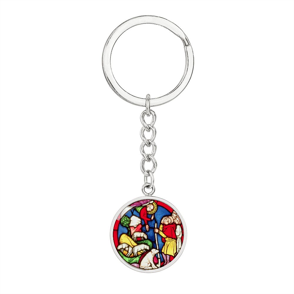 Annunciation to the Shepards Stained Glass ShineOn Circle Circle Pendant Keychain